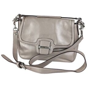 Coach Madison Maggie Metallic Champagne Leather Crossbody Bag F25206 Silver Tone